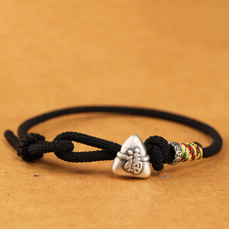 Nimara Ritual 999 Sterling Silver Fu Character Zongzi Fortune Luck Rope Bracelet