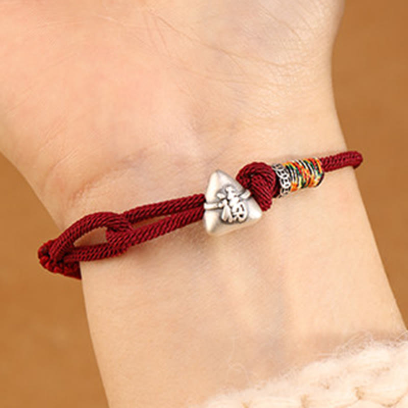 Nimara Ritual 999 Sterling Silver Fu Character Zongzi Fortune Luck Rope Bracelet