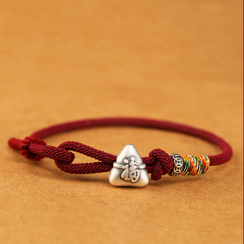 Nimara Ritual 999 Sterling Silver Fu Character Zongzi Fortune Luck Rope Bracelet