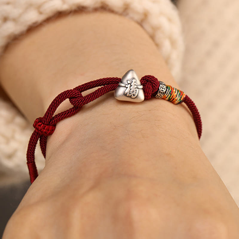 Nimara Ritual 999 Sterling Silver Fu Character Zongzi Fortune Luck Rope Bracelet