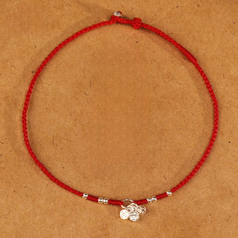 Nimara Ritual Handcrafted 925 Sterling Silver Copper Coins Design Protection Strength Ultra-Thin Bracelet Anklet