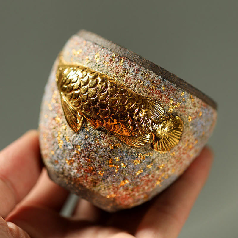 Nimara Ritual Golden Arowana Koi Fish Ceramic Teacup Kung Fu Tea Cup