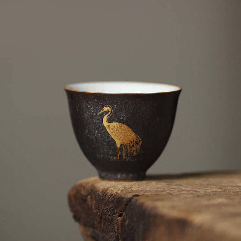 Nimara Ritual Small Hand-painted Golden Crane Ceramic Teacup Kung Fu Tea Cup 40ml