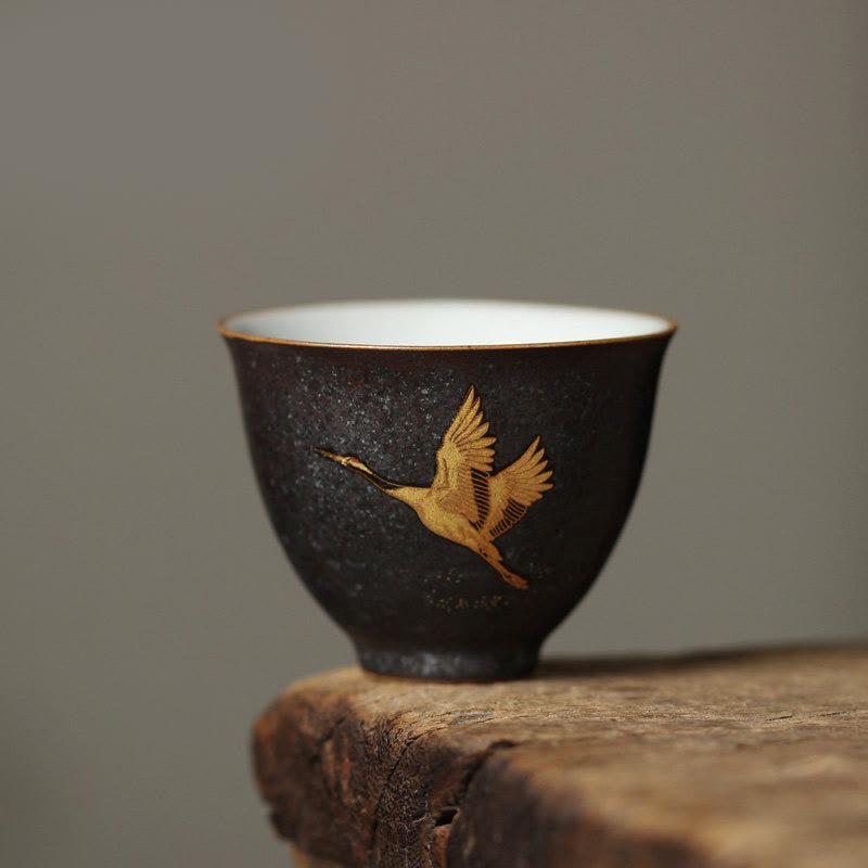 Nimara Ritual Small Hand-painted Golden Crane Ceramic Teacup Kung Fu Tea Cup 40ml