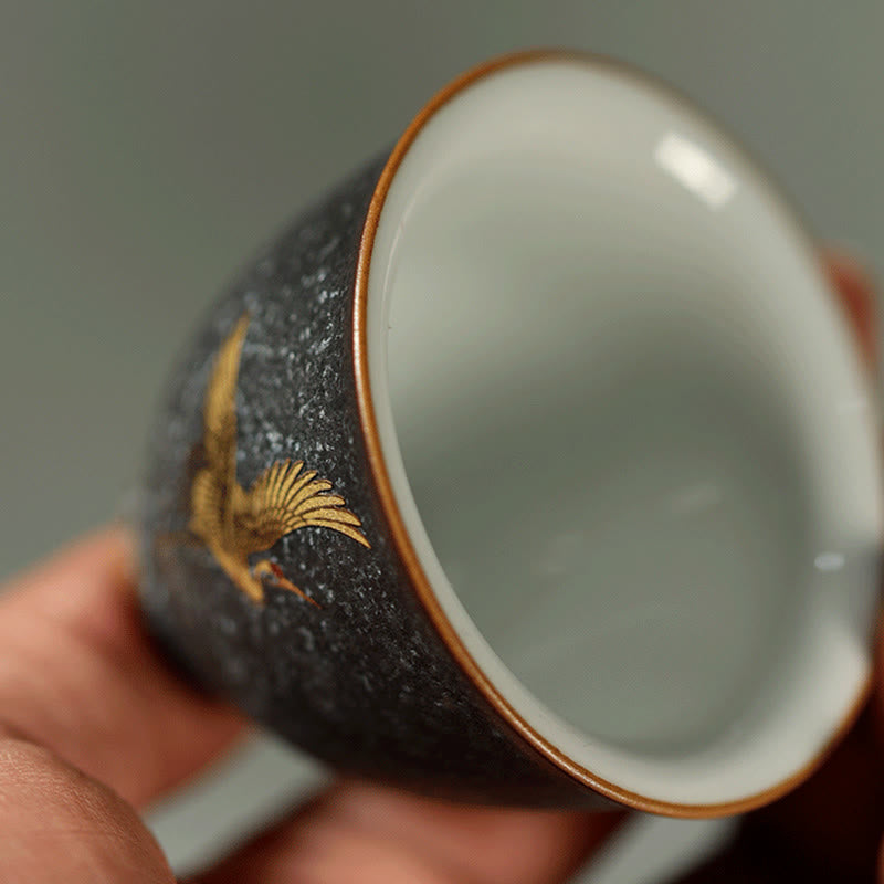 Nimara Ritual Small Hand-painted Golden Crane Ceramic Teacup Kung Fu Tea Cup 40ml