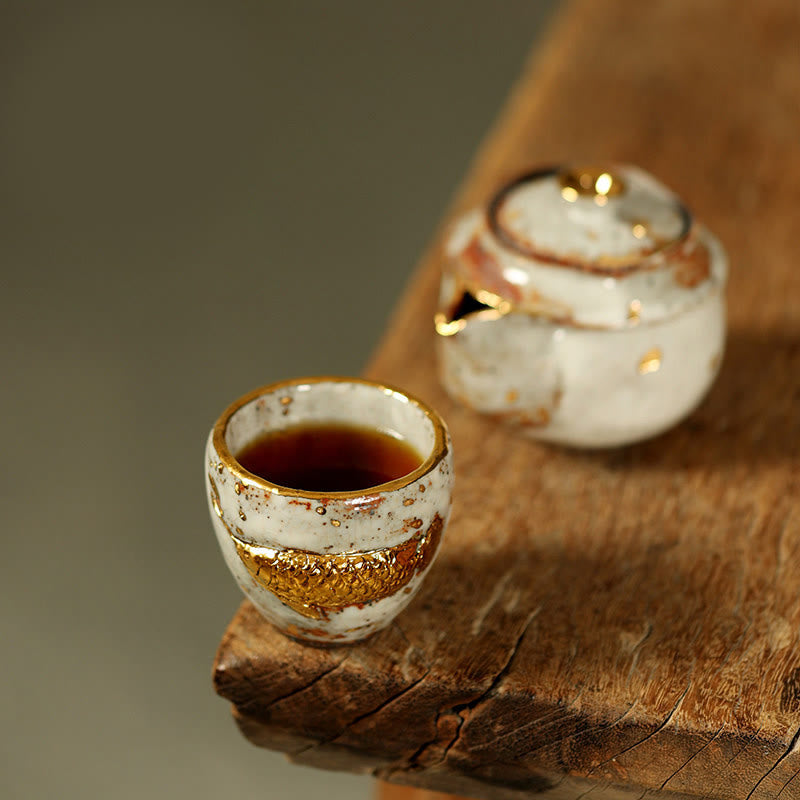 Nimara Ritual Handcrafted Golden Arowana Koi Fish Ceramic Teacup Kung Fu Tea Cup Teapot