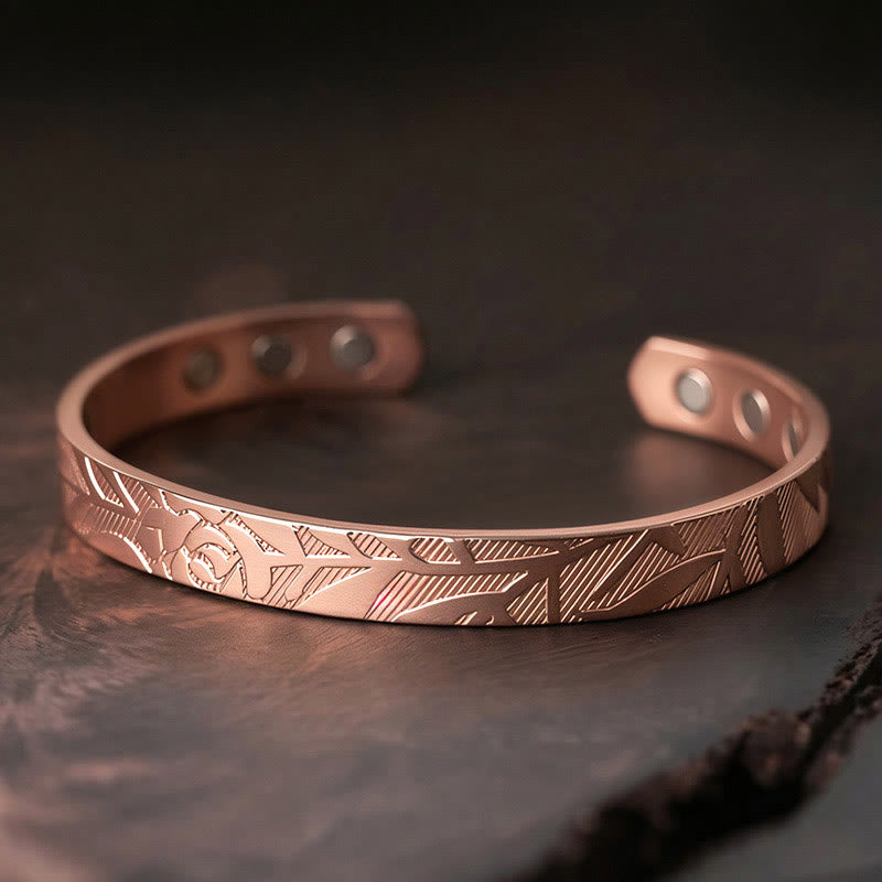 Nimara Ritual Rose Flower Pattern Copper Balance Luck Open Cuff Bracelet Bangle
