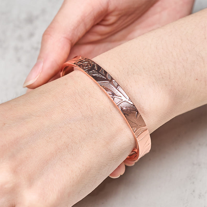 Nimara Ritual Rose Flower Pattern Copper Balance Luck Open Cuff Bracelet Bangle