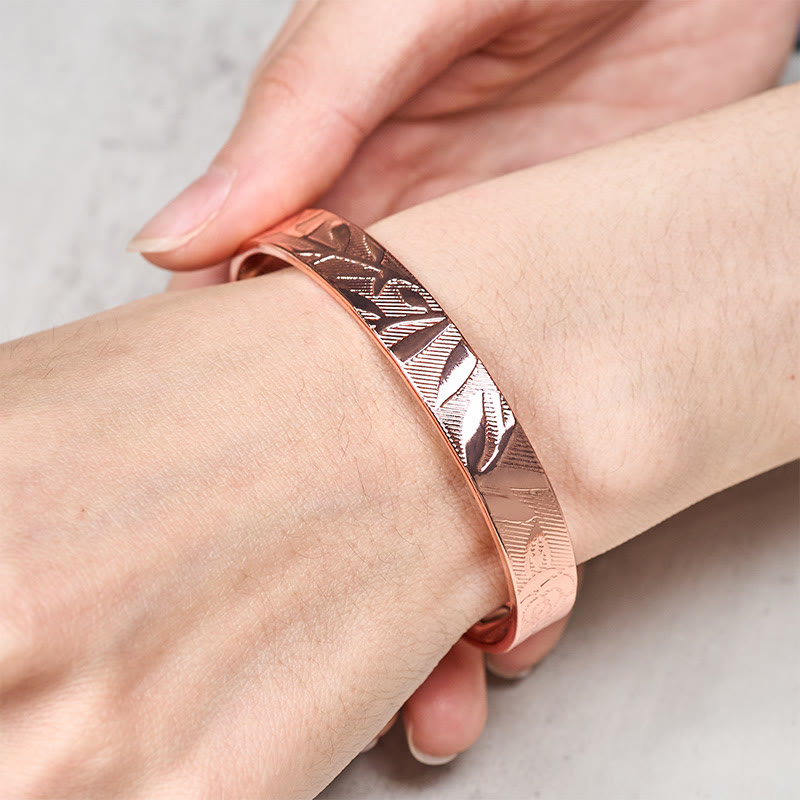 Nimara Ritual Rose Flower Pattern Copper Balance Luck Open Cuff Bracelet Bangle