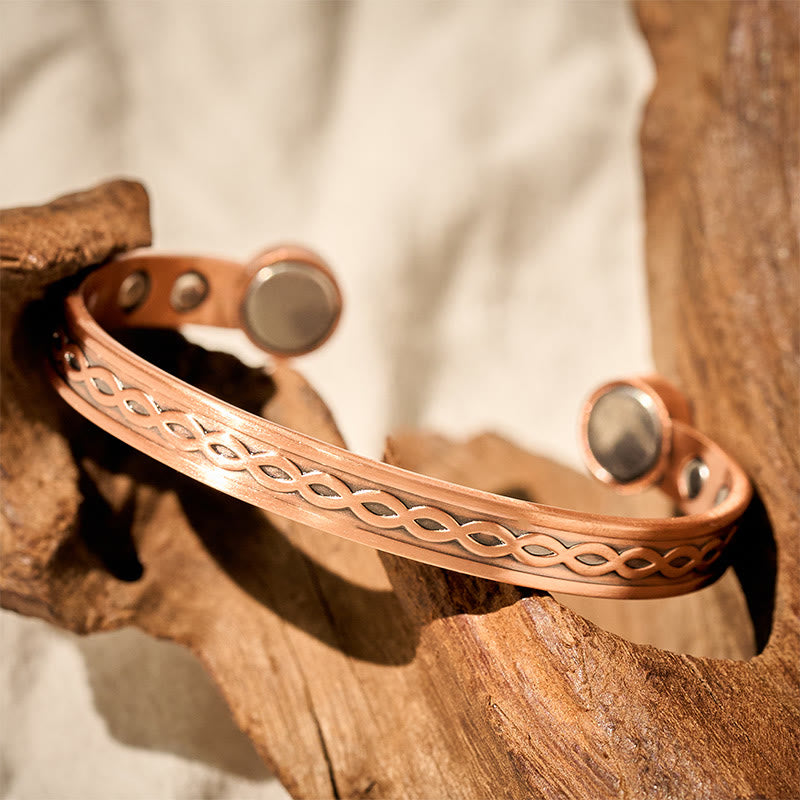Nimara Ritual Interwoven Loop Pattern Copper Balance Luck Open Cuff Bracelet Bangle