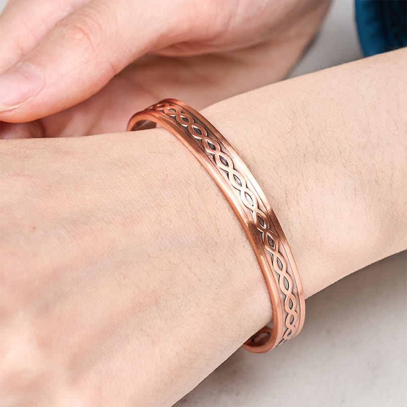 Nimara Ritual Interwoven Loop Pattern Copper Balance Luck Open Cuff Bracelet Bangle