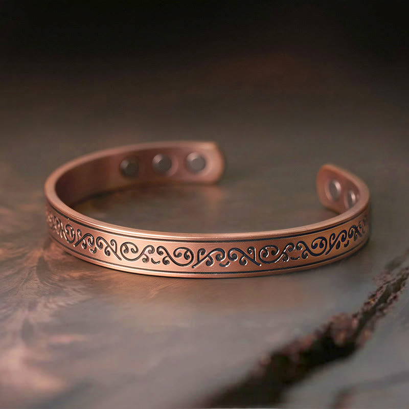 Nimara Ritual Engraved Patterned Copper Balance Open Cuff Bracelet Bangle