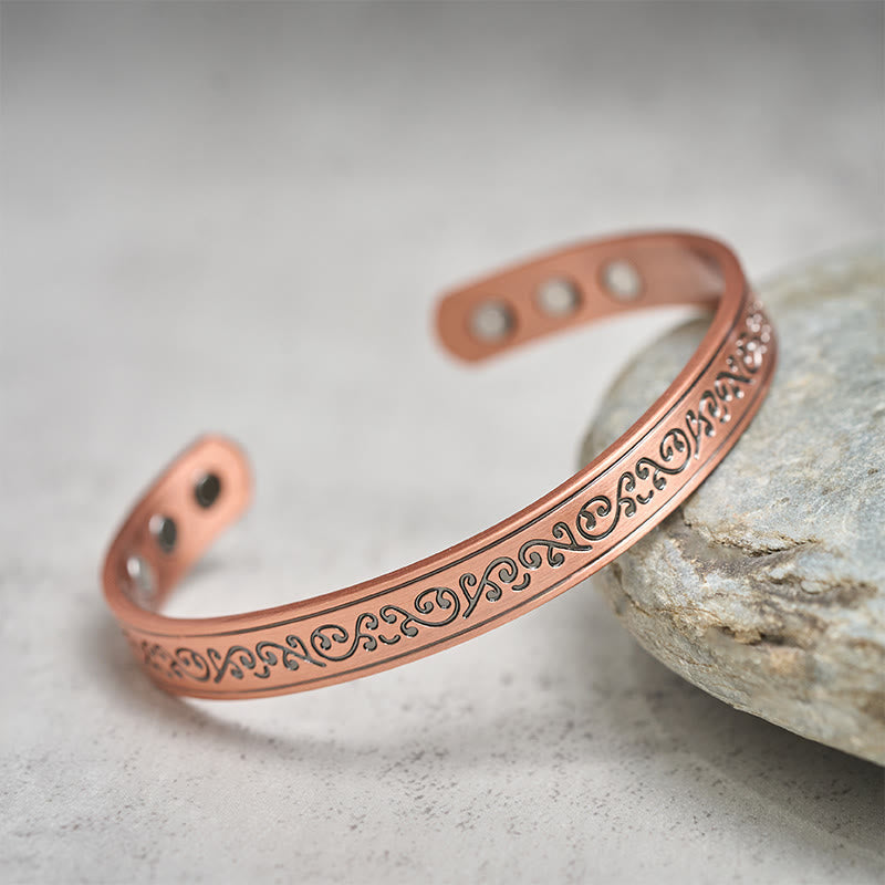 Nimara Ritual Engraved Patterned Copper Balance Open Cuff Bracelet Bangle