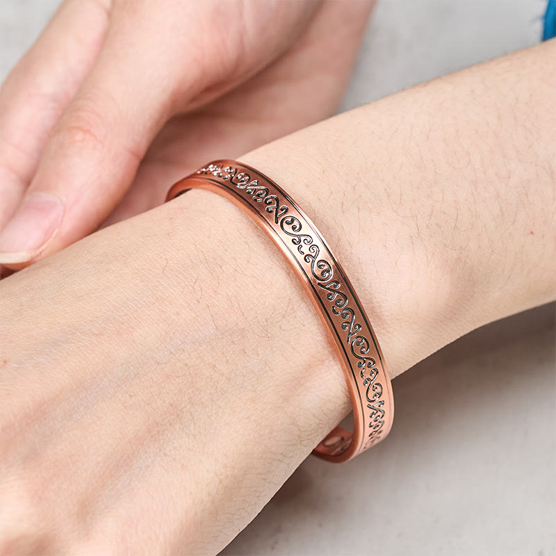 Nimara Ritual Engraved Patterned Copper Balance Open Cuff Bracelet Bangle