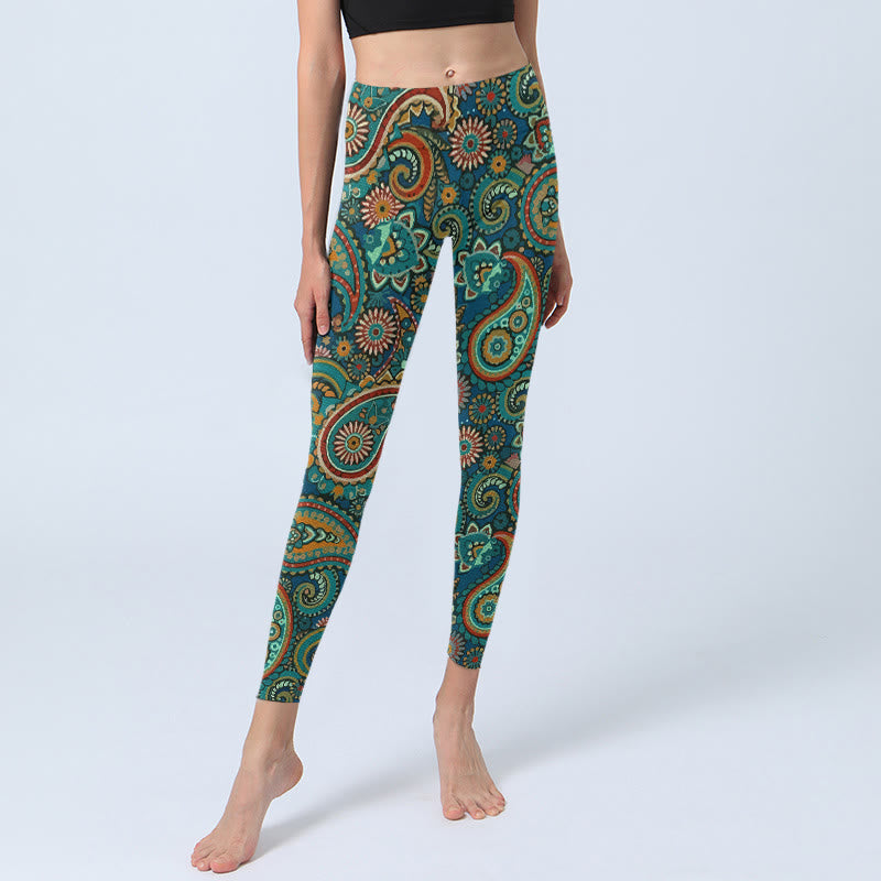 Nimara Ritual Retro Paisley Pattern Print Gym Leggings Women's Yoga Pants