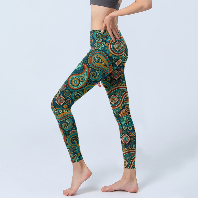 Nimara Ritual Retro Paisley Pattern Print Gym Leggings Women's Yoga Pants