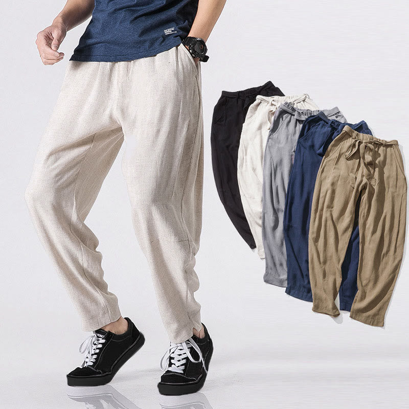 Nimara Ritual Drawstring Elastic Waist Ankle-Length Men's Polyester Pants With Pockets