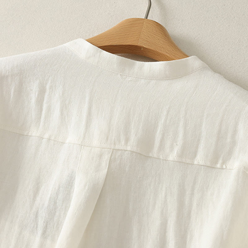 Nimara Ritual Spring Plain V-Neck Long Sleeve Women's Cotton Shirt