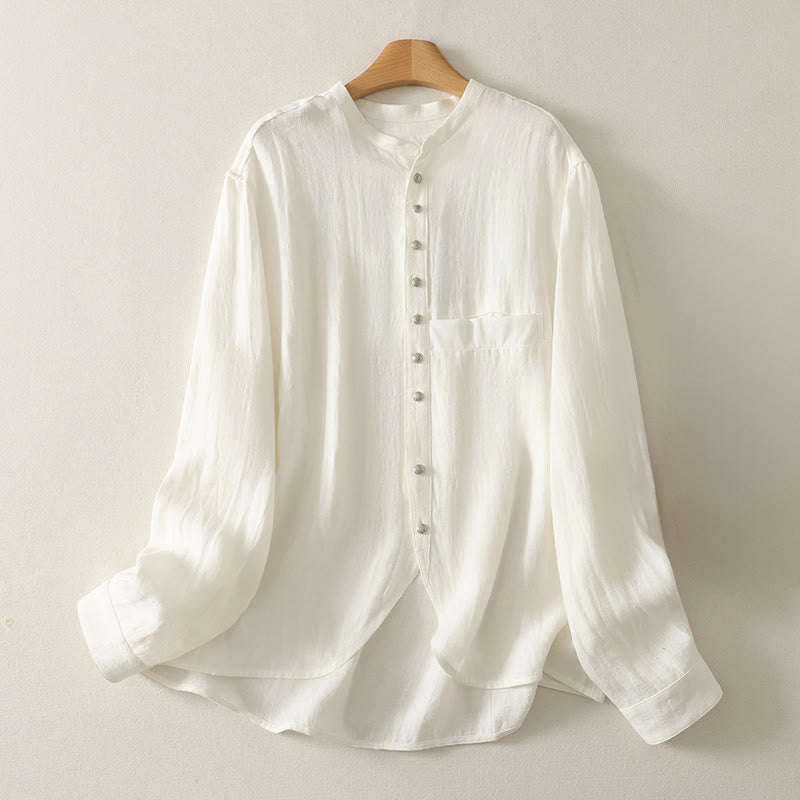 Nimara Ritual Spring Plain V-Neck Long Sleeve Women's Cotton Shirt