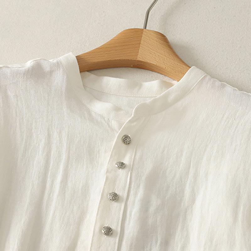 Nimara Ritual Spring Plain V-Neck Long Sleeve Women's Cotton Shirt