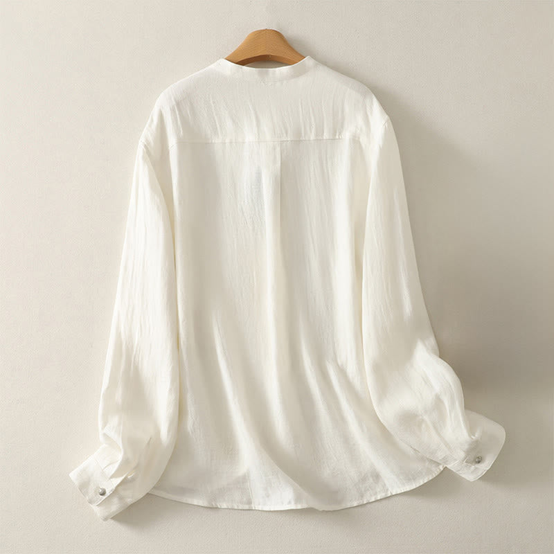 Nimara Ritual Spring Plain V-Neck Long Sleeve Women's Cotton Shirt