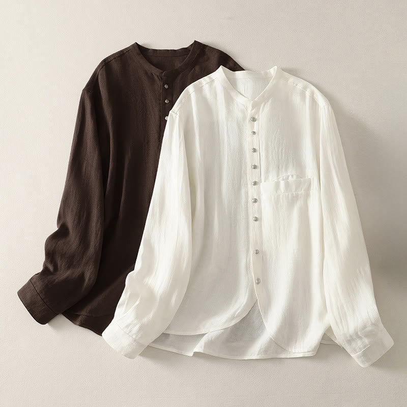 Nimara Ritual Spring Plain V-Neck Long Sleeve Women's Cotton Shirt