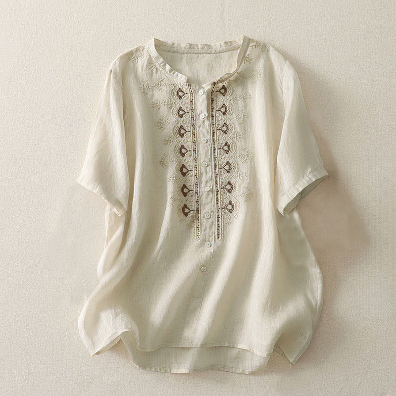 Nimara Ritual Summer Floral Pattern Crew Neck Short Sleeve Women's Polyester Shirt