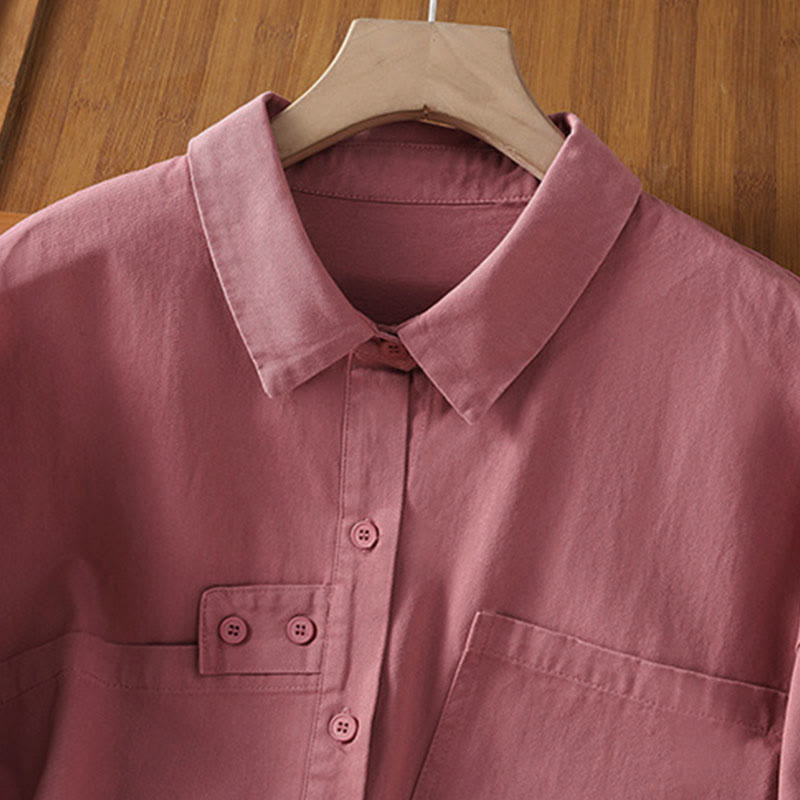 Nimara Ritual Spring Plain Lapel Long Sleeve Women's Cotton Shirt With Pockets