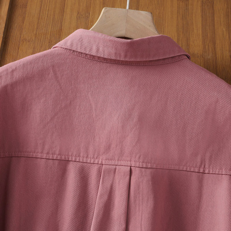 Nimara Ritual Spring Plain Lapel Long Sleeve Women's Cotton Shirt With Pockets