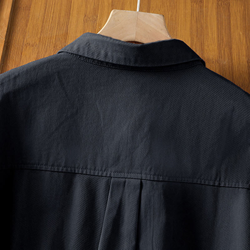 Nimara Ritual Spring Plain Lapel Long Sleeve Women's Cotton Shirt With Pockets