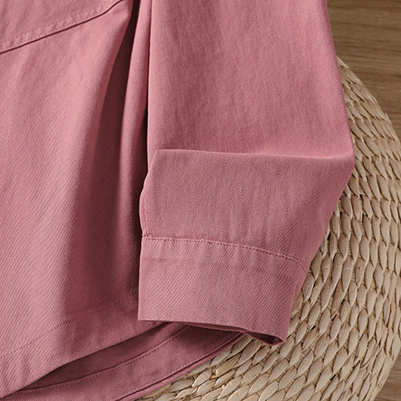 Nimara Ritual Spring Plain Lapel Long Sleeve Women's Cotton Shirt With Pockets