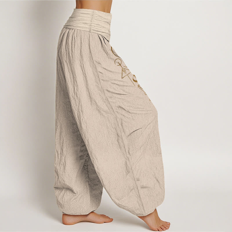 Nimara Ritual Pure Cotton Concise Sun Moon Geometric Pattern Women's Elastic Waist Harem Pants