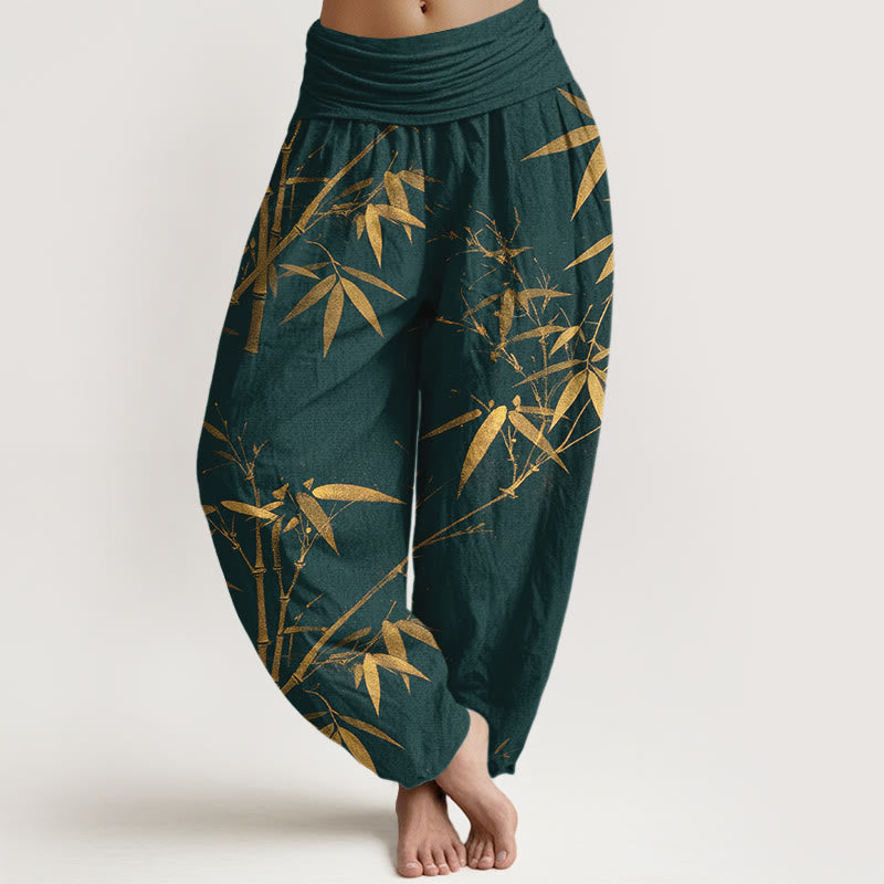 Nimara Ritual Pure Cotton Classical Bamboo Pattern Women's Elastic Waist Harem Pants