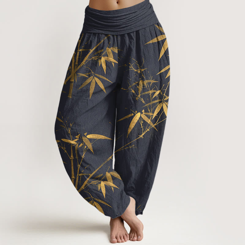 Nimara Ritual Pure Cotton Classical Bamboo Pattern Women's Elastic Waist Harem Pants
