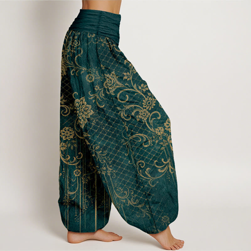 Nimara Ritual Pure Cotton Classical Flower Leaf Vine Pattern Women's Elastic Waist Harem Pants