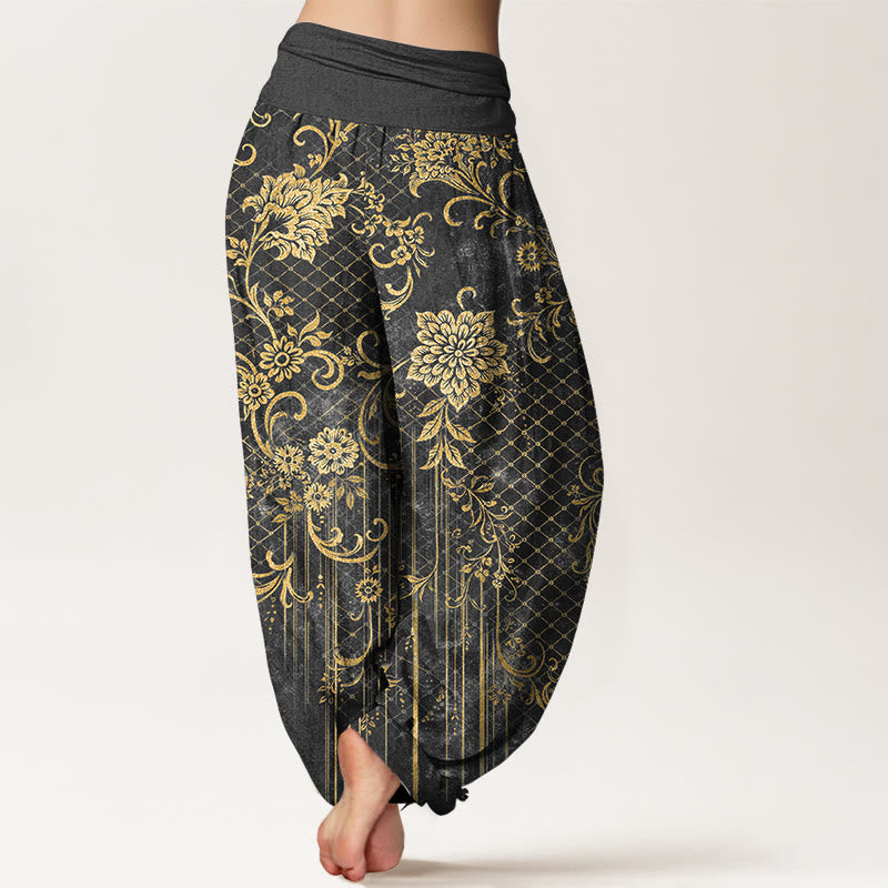 Nimara Ritual Pure Cotton Classical Flower Leaf Vine Pattern Women's Elastic Waist Harem Pants