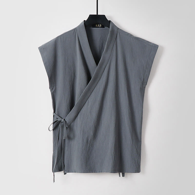 Nimara Ritual Summer Solid Color V-Neck Sleeveless Men's Cotton Linen Vest