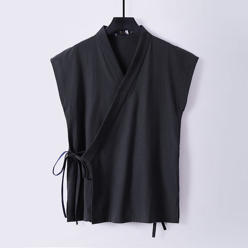 Nimara Ritual Summer Solid Color V-Neck Sleeveless Men's Cotton Linen Vest