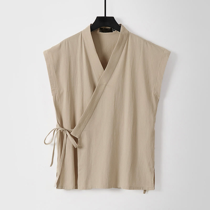 Nimara Ritual Summer Solid Color V-Neck Sleeveless Men's Cotton Linen Vest