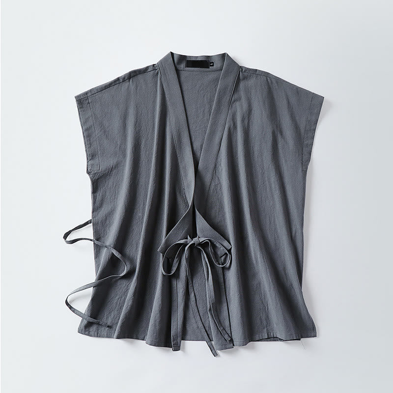 Nimara Ritual Summer Solid Color V-Neck Sleeveless Men's Cotton Linen Vest