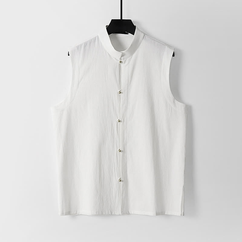 Nimara Ritual Summer Solid Color Stand Collar Men's Cotton Linen Sleeveless Vest