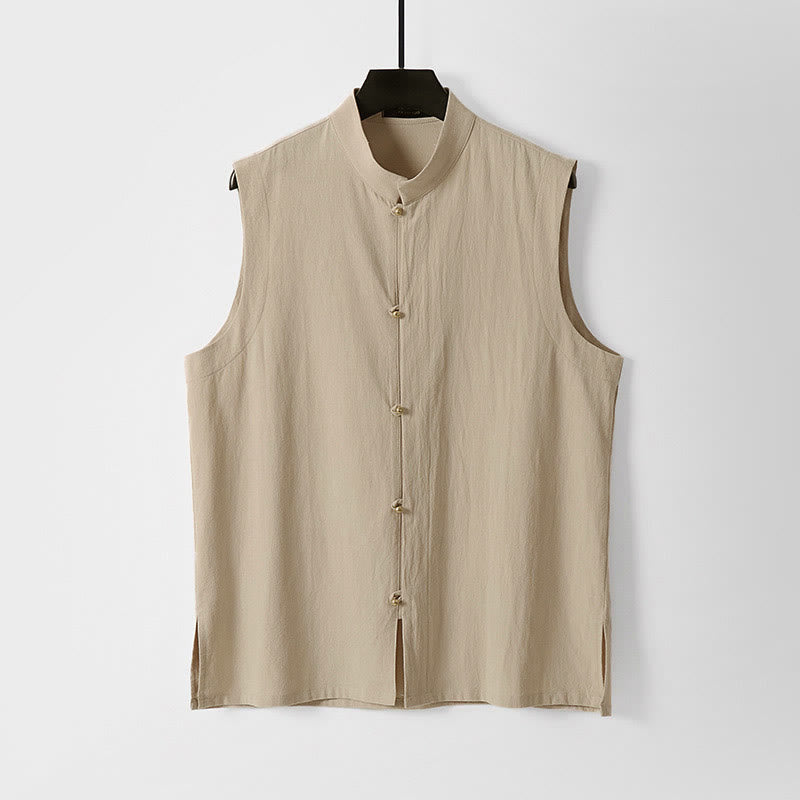 Nimara Ritual Summer Solid Color Stand Collar Men's Cotton Linen Sleeveless Vest