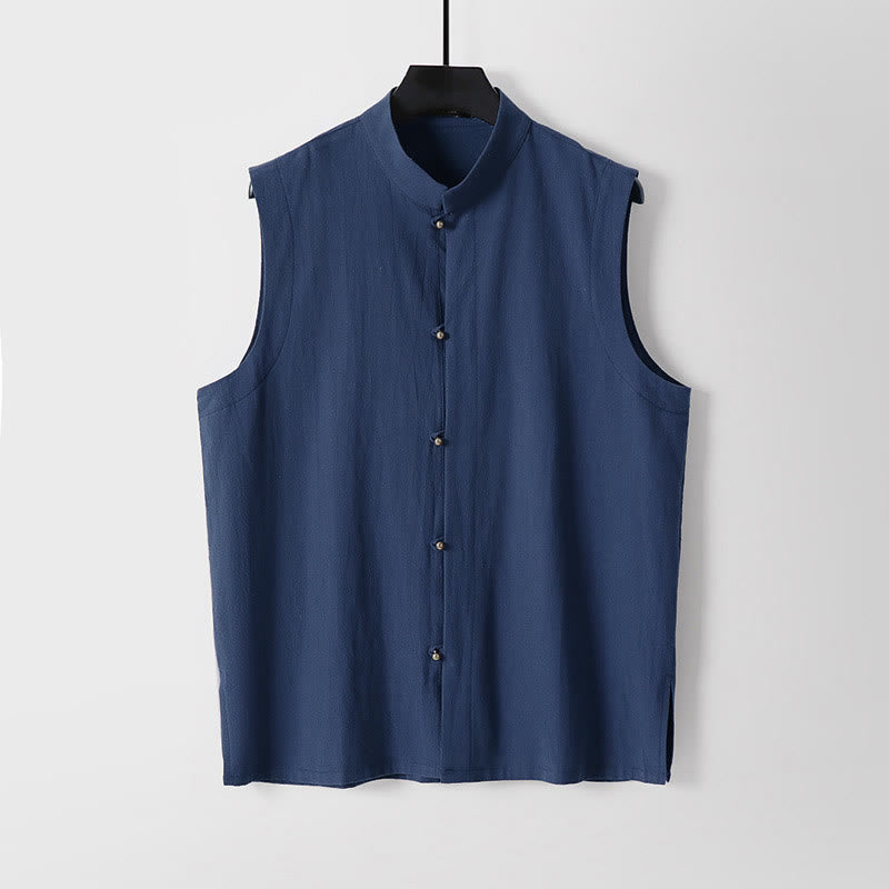 Nimara Ritual Summer Solid Color Stand Collar Men's Cotton Linen Sleeveless Vest