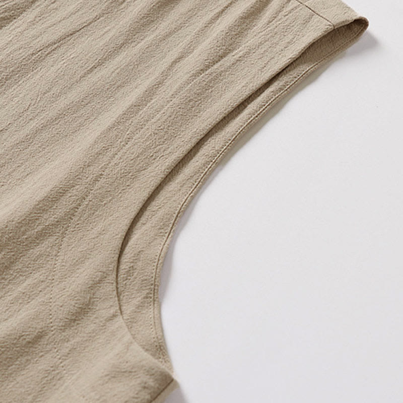 Nimara Ritual Summer Solid Color Stand Collar Men's Cotton Linen Sleeveless Vest