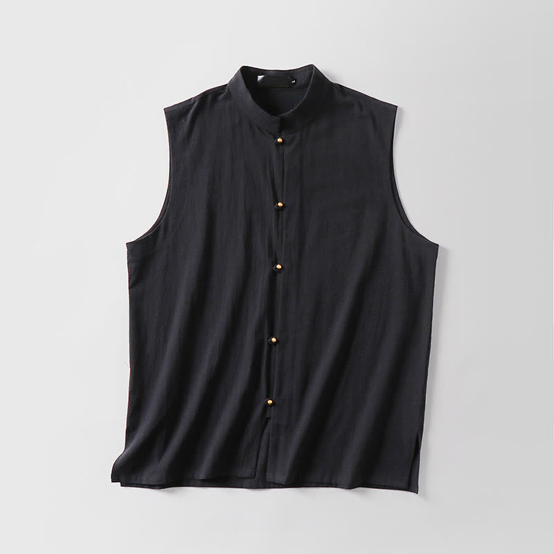 Nimara Ritual Summer Solid Color Stand Collar Men's Cotton Linen Sleeveless Vest