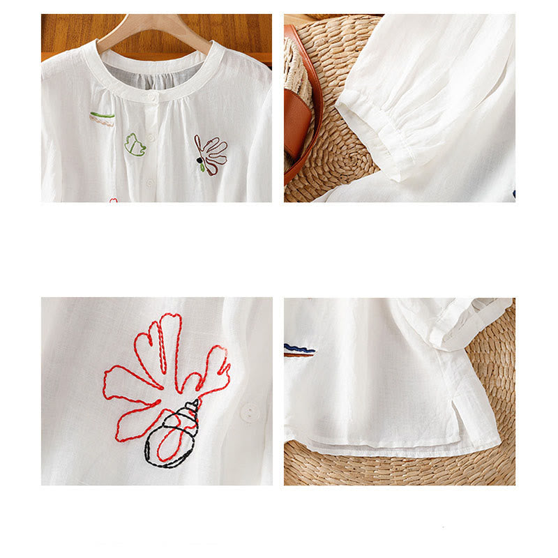 Nimara Ritual Coral Gourd Pattern Crew Neck Half Sleeve Women's Polyester Shirt