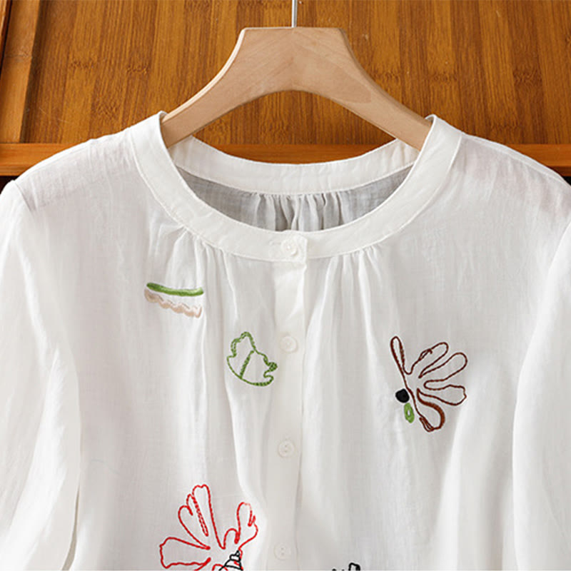 Nimara Ritual Coral Gourd Pattern Crew Neck Half Sleeve Women's Polyester Shirt