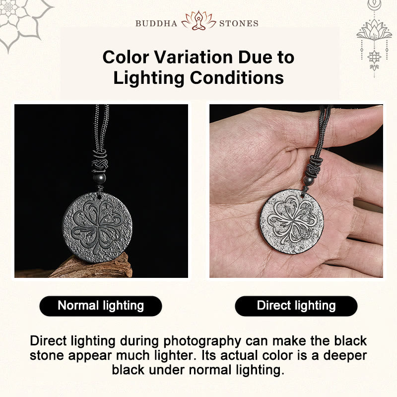 Nimara Ritual Four Leaf Clover Authentic Shungite Stone Graphite Stone Protection Necklace Pendant