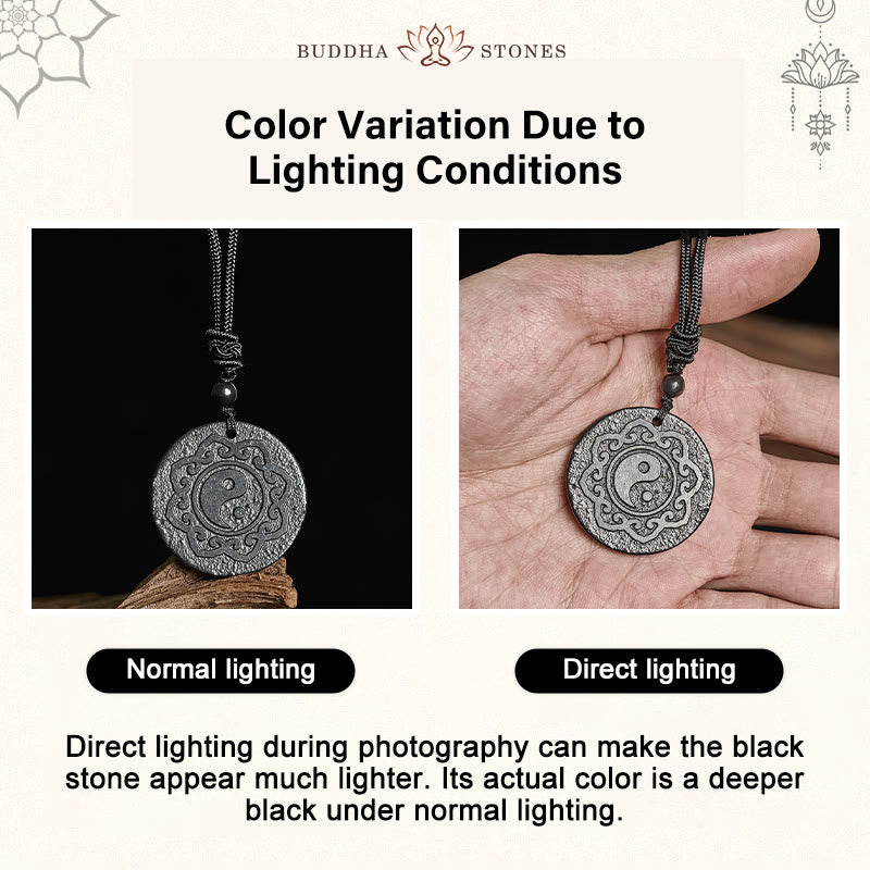 Nimara Ritual Tai Chi Yin Yang Symbol Authentic Shungite Stone Inner Strength Necklace Pendant