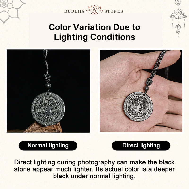 Nimara Ritual The Tree of Life Carving Pattern Authentic Shungite Stone Protection Necklace Pendant
